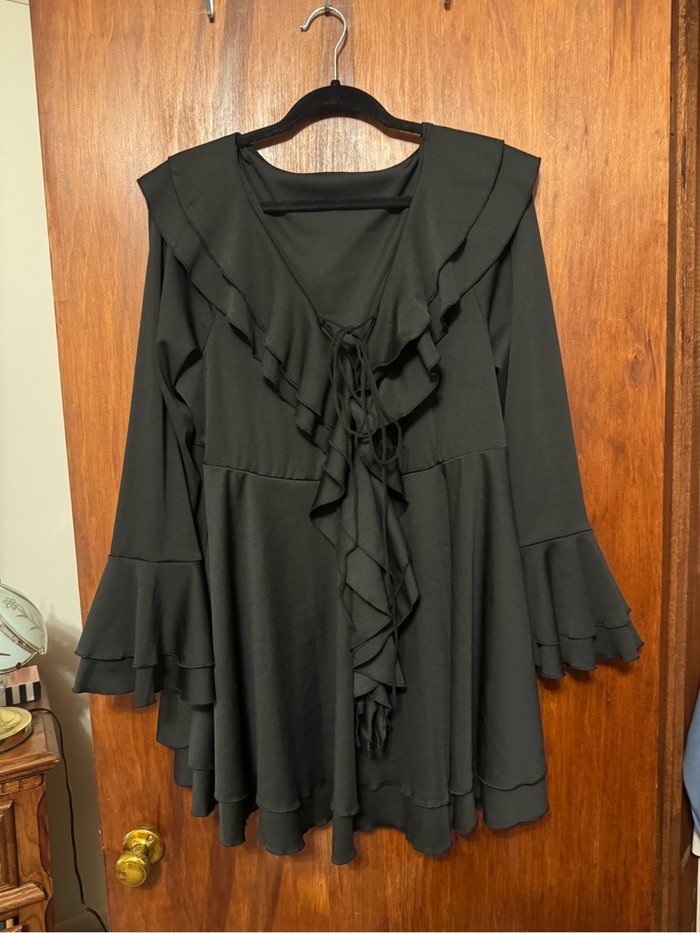Women’s Plus Size Black Ruffle Dress with Bell Sleeves Size 3XL